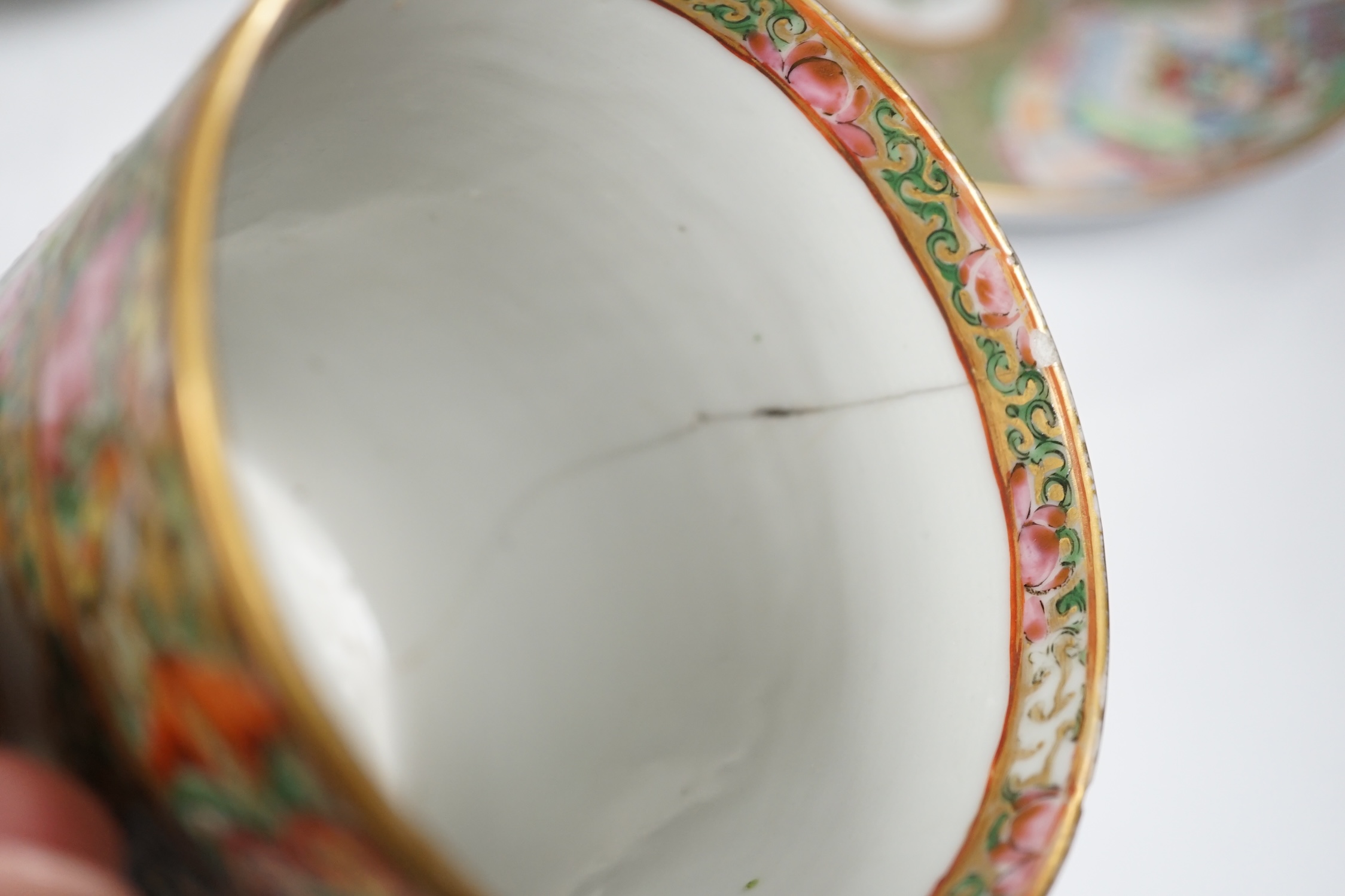 A group of Chinese famille rose dessert plates and dishes, and a mug, all Daoguang period (1821-50), mug